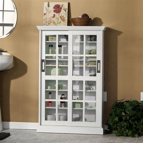 white glass fronted display cabinets